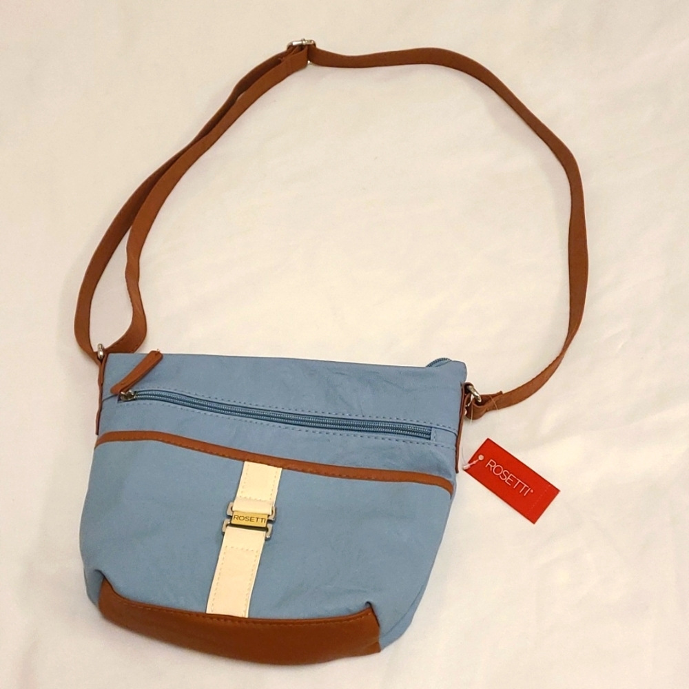 Rosetti Ray Crossbody Purse Bag Robins Egg Blue Brown & White Women's OS NWT